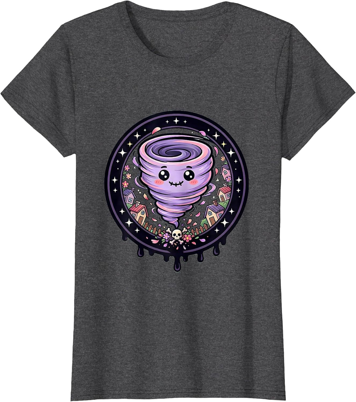 Women's Tornado Tearing Through Calm Town Graphic T-Shirt - Dark Heather Grey