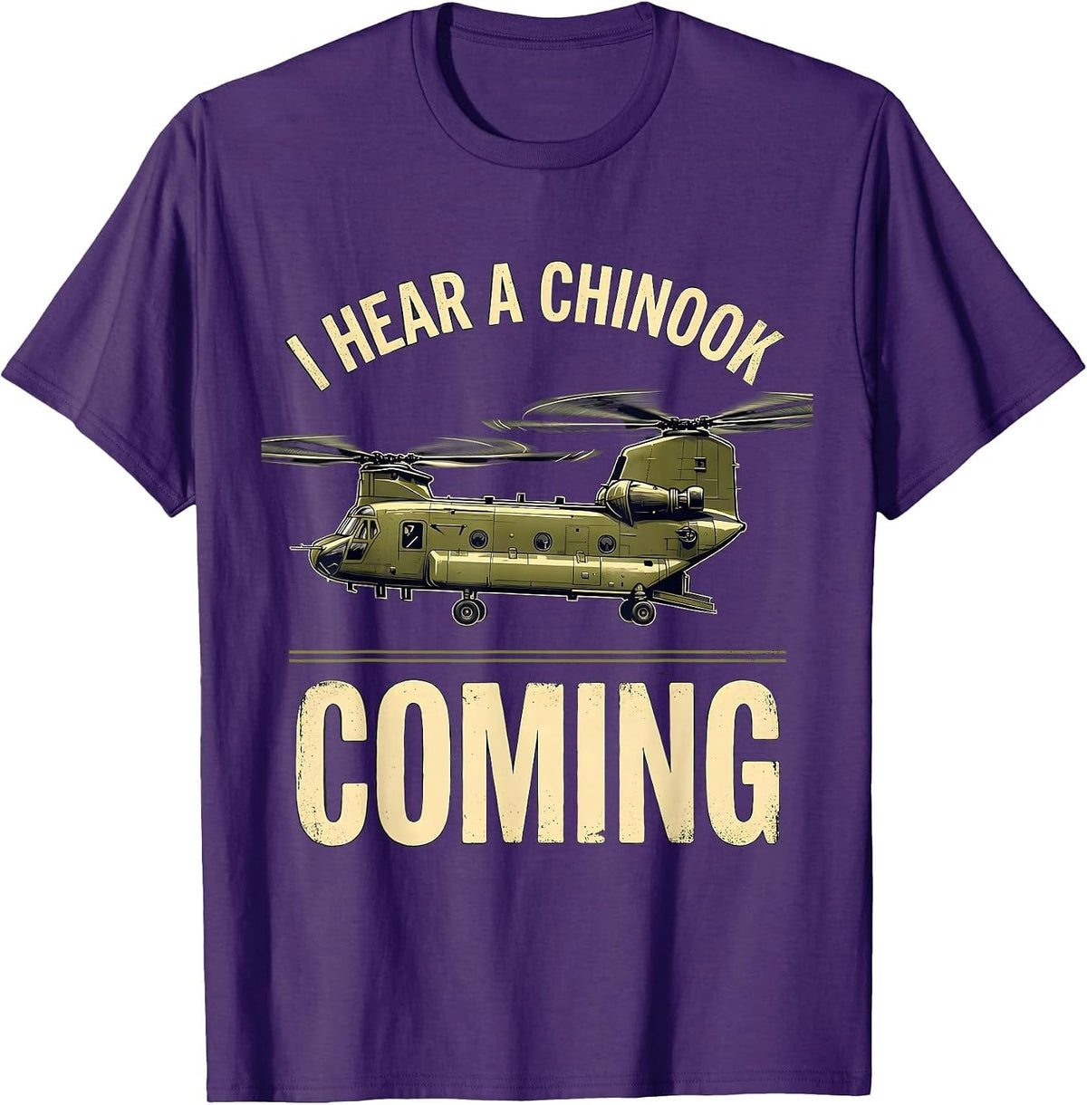 Men's I Hear A Chinook Coming Vintage Military Helicopter Veteran T-Shirt - Purple
