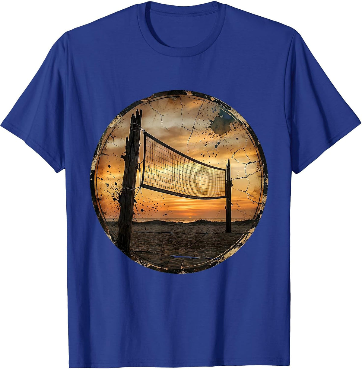 Beach Volleyball Sunset Graphic Tee T-Shirt - Royal Blue