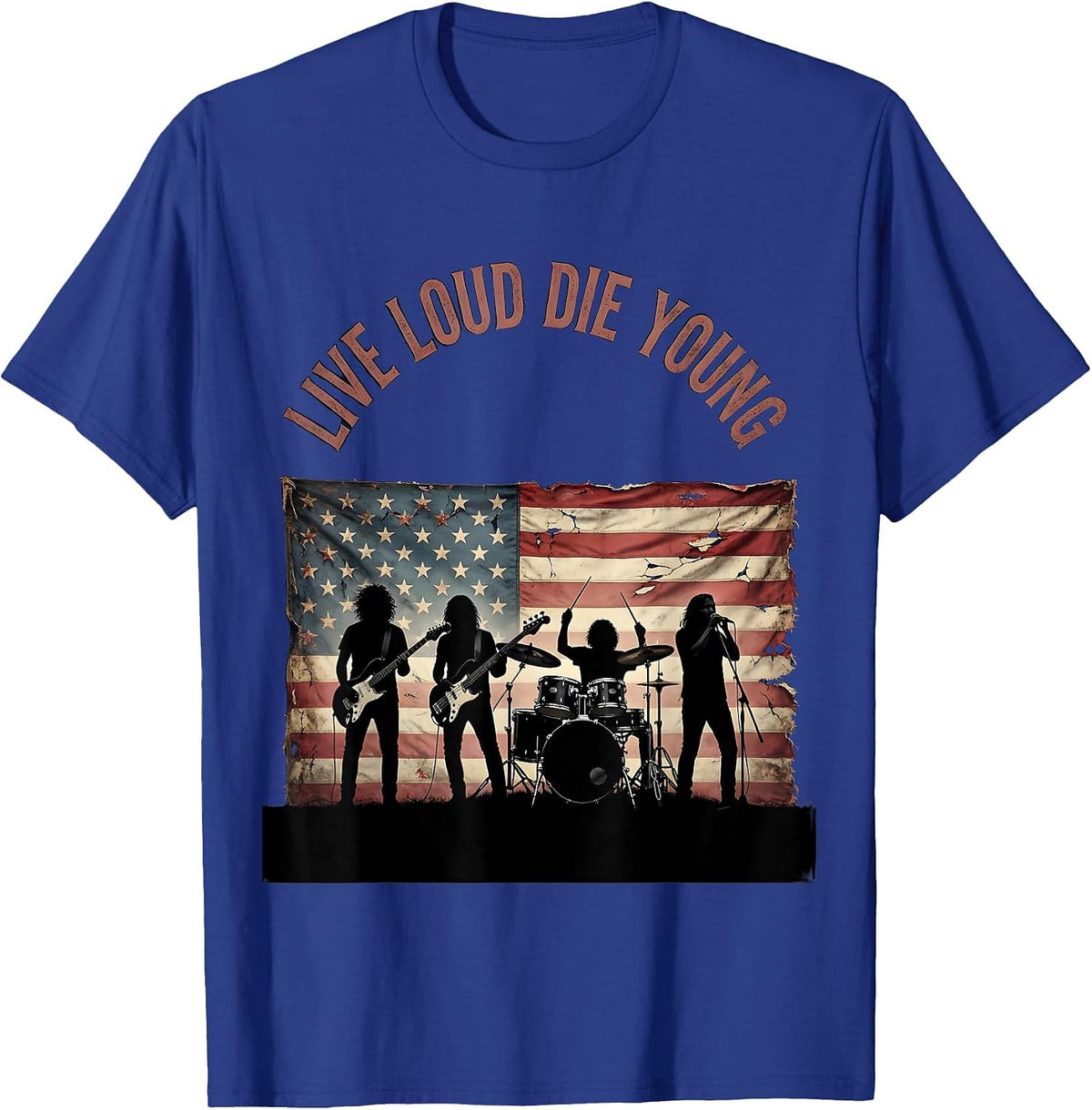 Live Loud Die Young Vintage Rock Band Design T-Shirt - Royal Blue