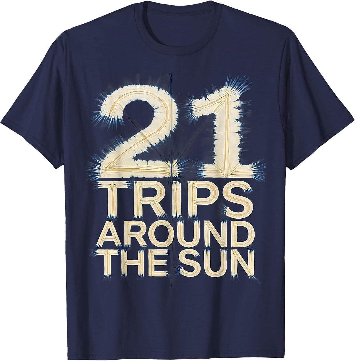 Men's 21 Trips Around the Sun Birthday Design T-Shirt - Navy Blue