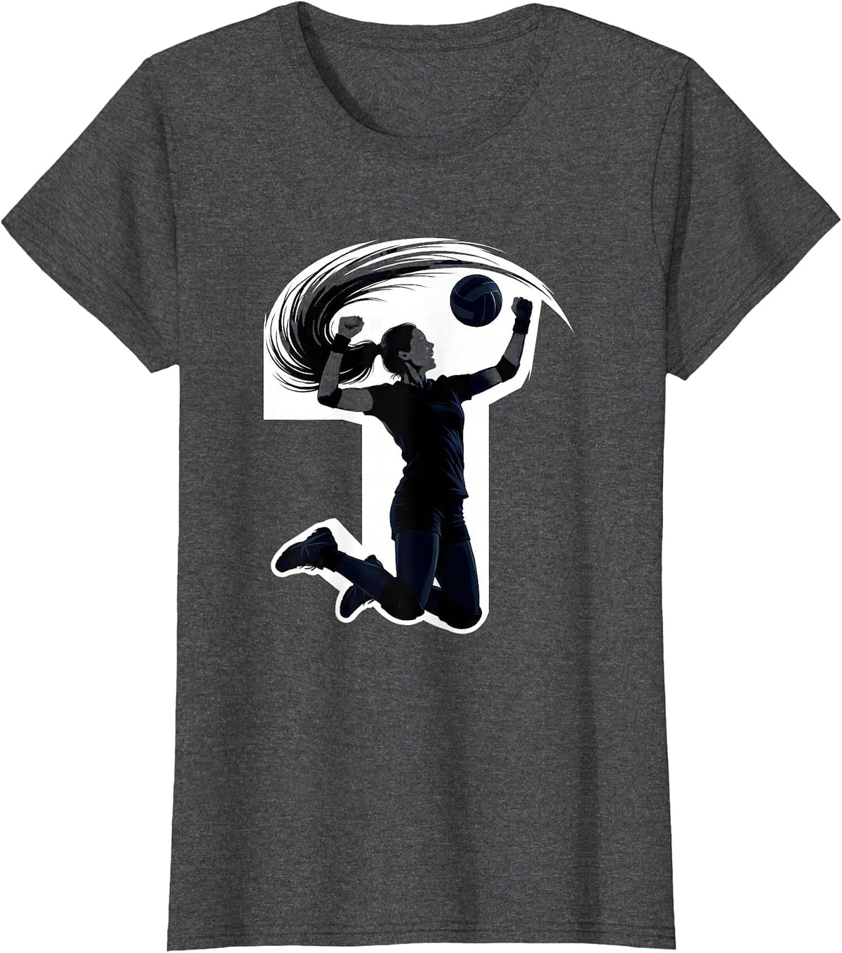 Women's Volleyball Mom Celebration Jump Graphic T-Shirt - Dark Heather Grey