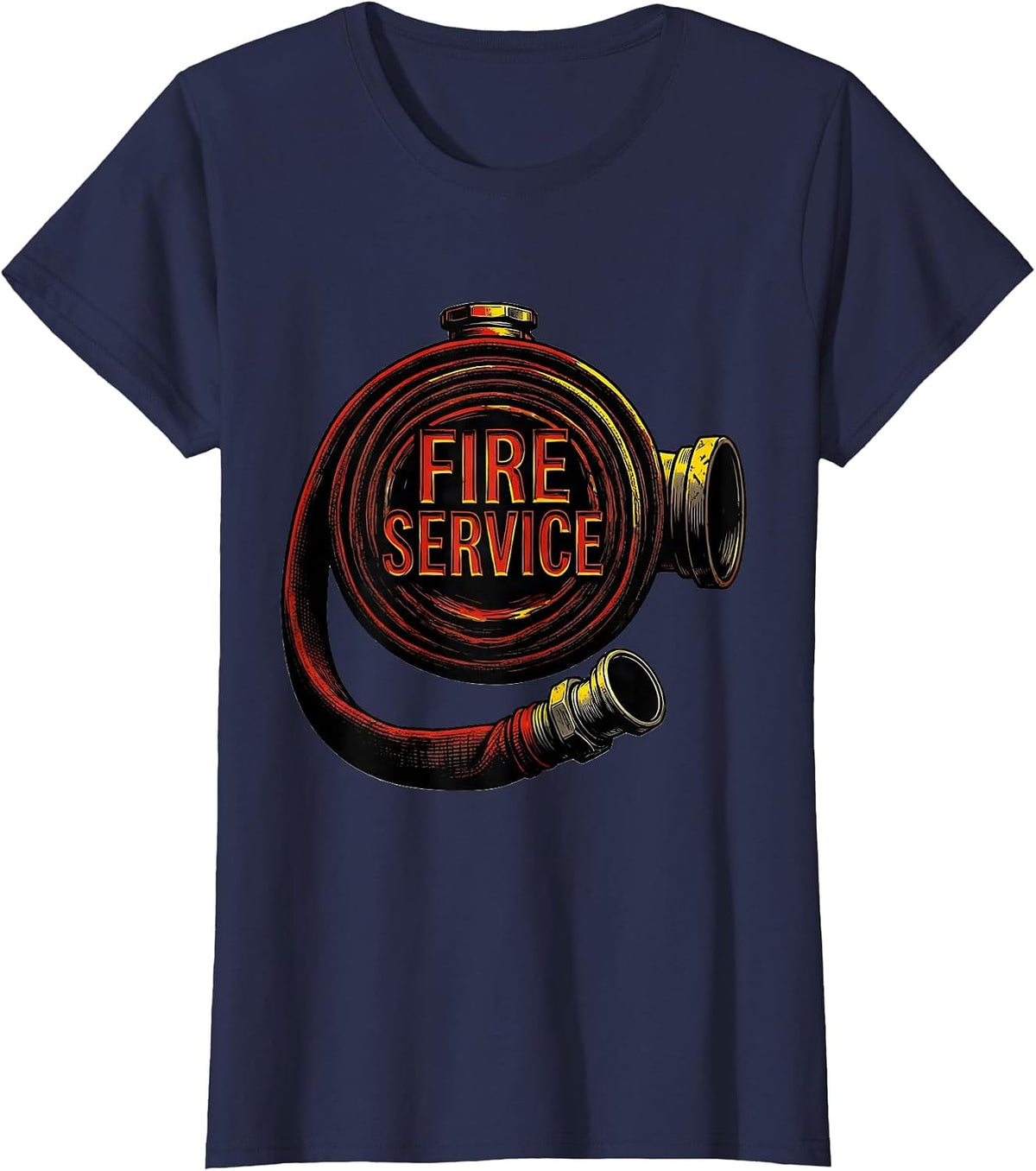 Women's Fire Service Stencil Graphic Firefighter Humor Pride Gift T-Shirt - Navy Blue