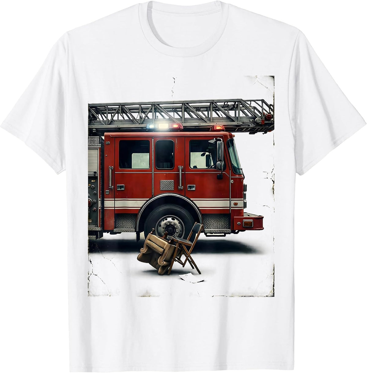 Men's Fire Engine Distressed Firefighter Humor Gift T-Shirt - White