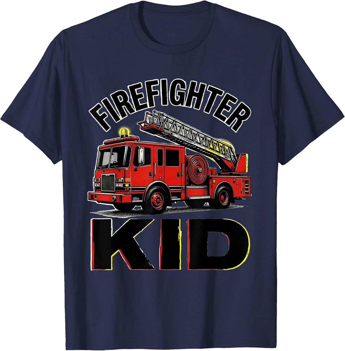 Men's Firefighter Kid Playful Fire Truck Birthday Future T-Shirt - Navy Blue