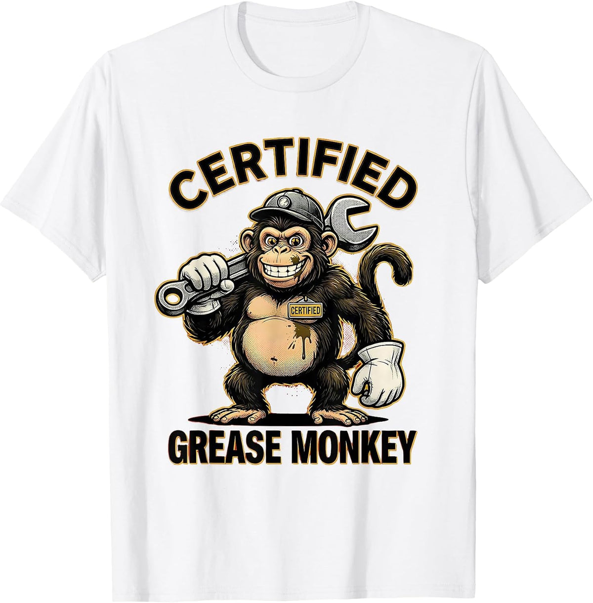Men's Certified Grease Monkey Mechanic Design T-Shirt - White