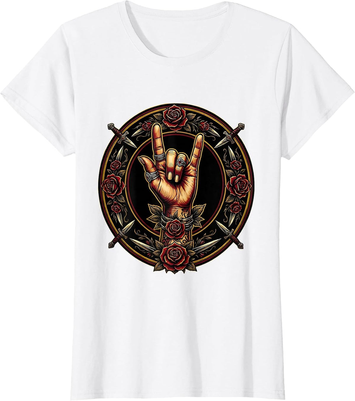 Rock On Devil Horns Hand Sign Illustration T-Shirt - White