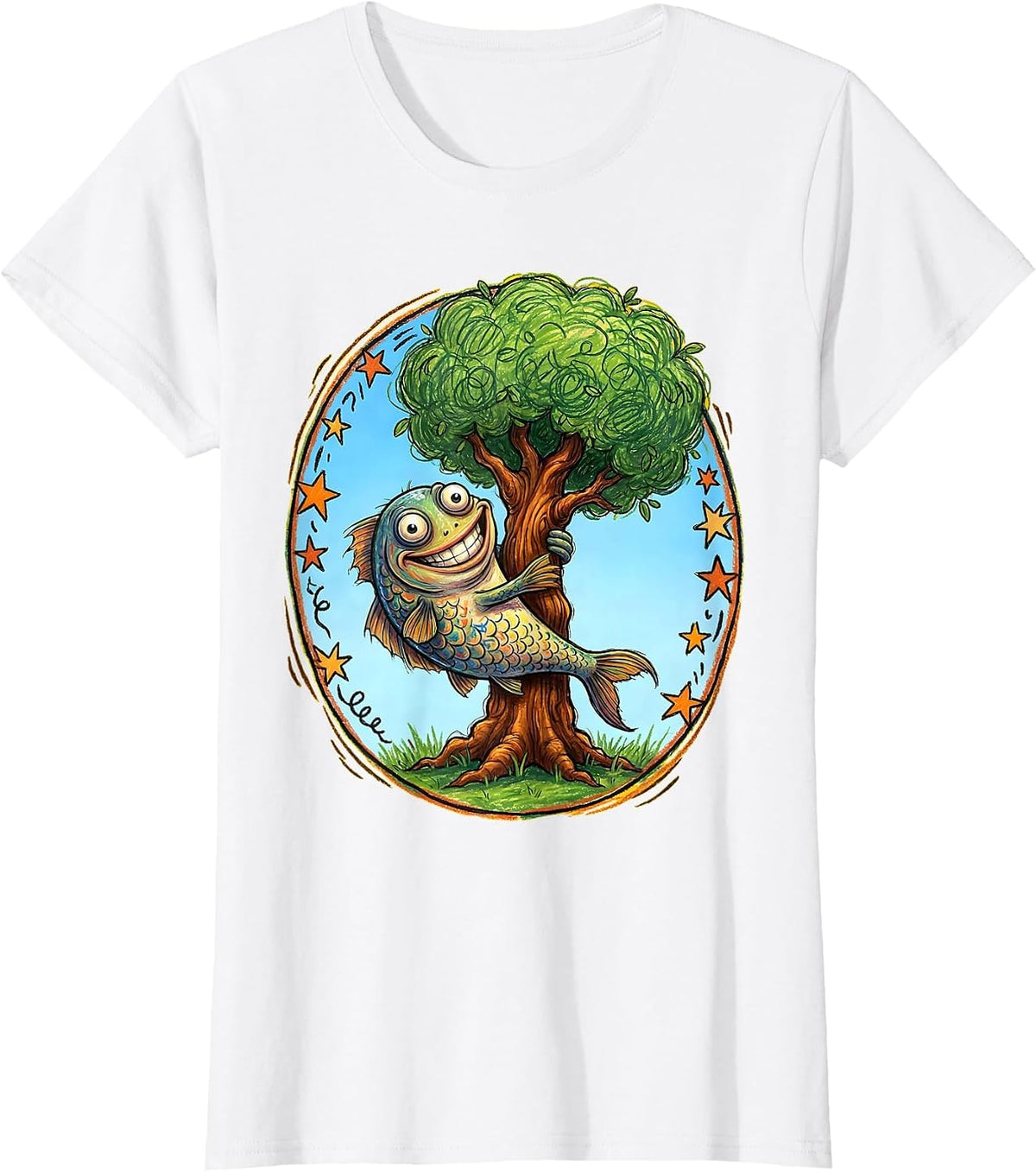 Funny Fish Climbing a Tree Stupid Humor Design T-Shirt - White