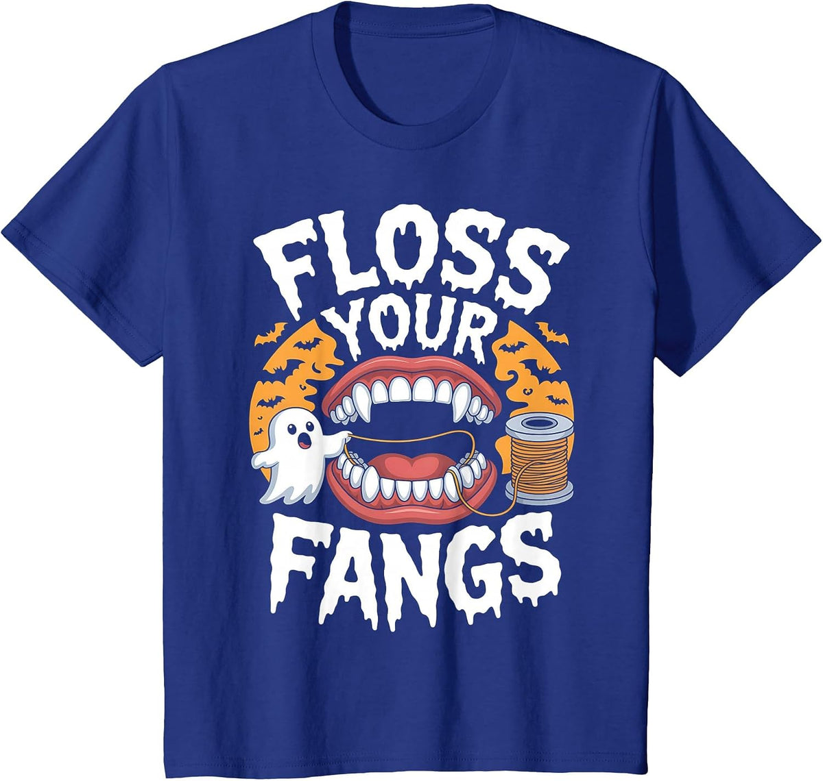 Floss Your Fangs Dental Halloween Shirt Dentist Halloween T-Shirt - Royal Blue