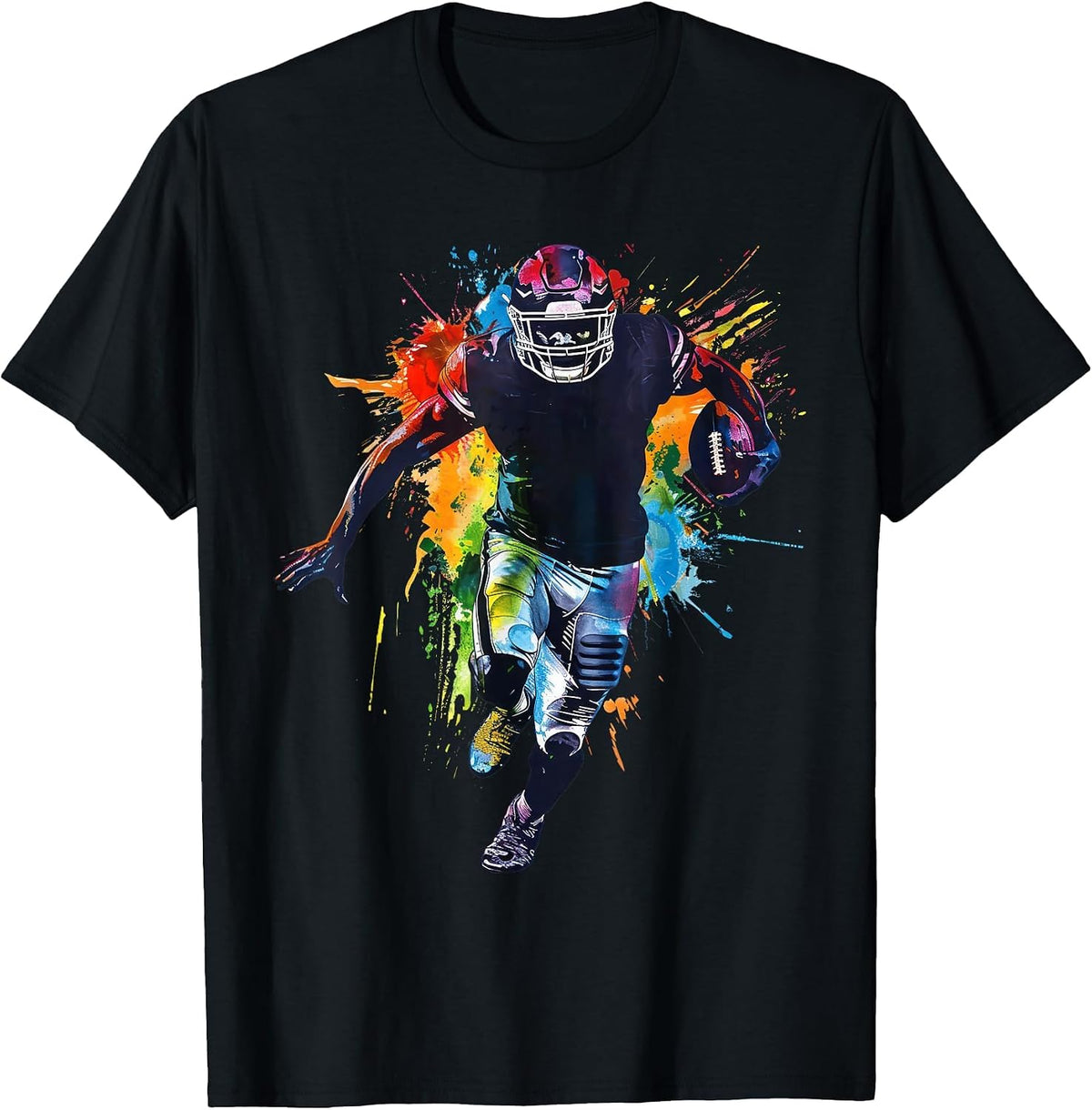 American Football Player Colorful Graphic T-Shirt - Black