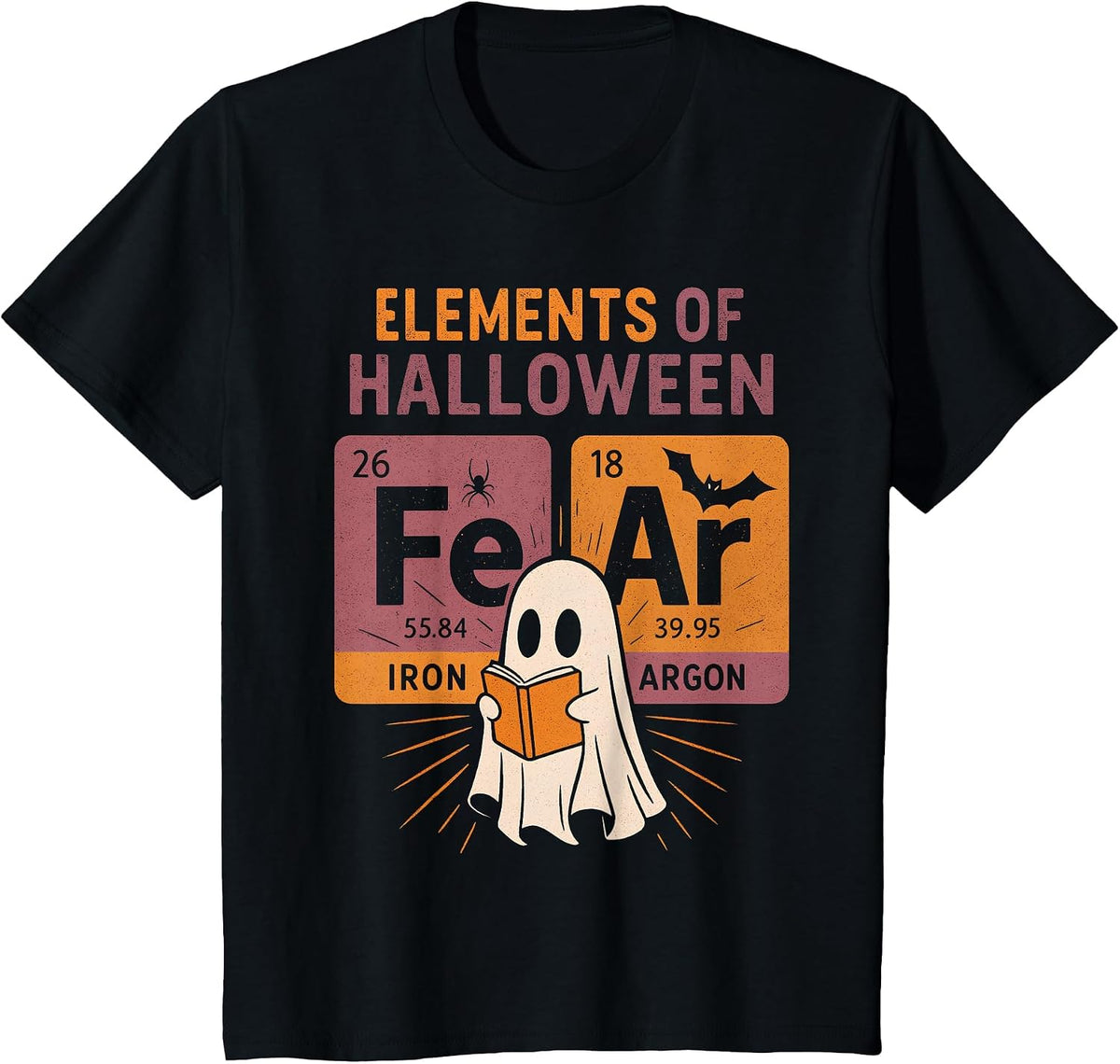 Elements of Halloween Funny Periodic Table Ghost Chemistry T-Shirt - Black