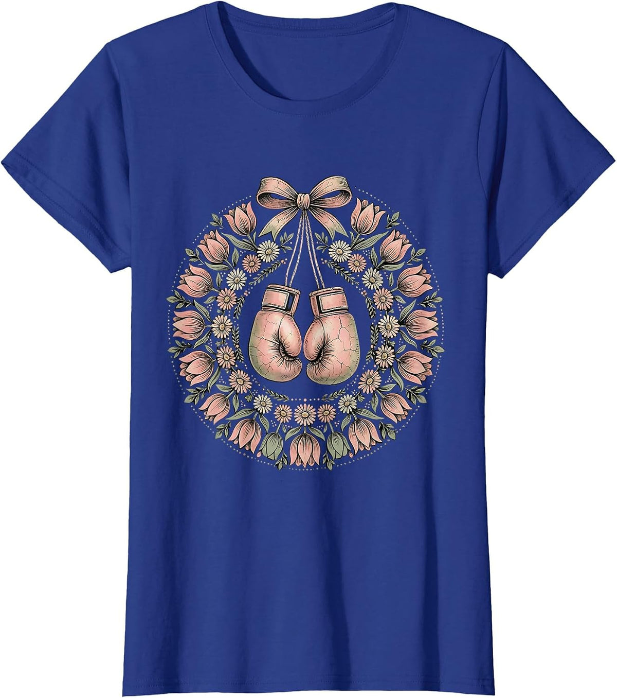 Women's Pink Boxing Gloves Breast Cancer Awareness Design T-Shirt - Royal Blue