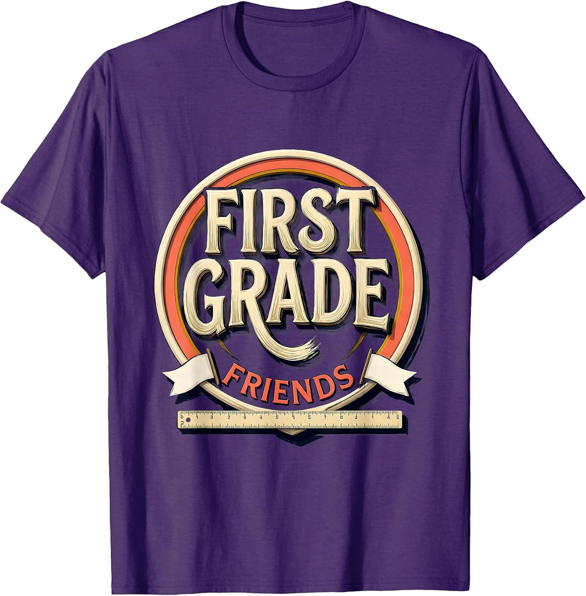 Men's First Grade Friends Playful Back to School Grade Level Team T-Shirt - Purple