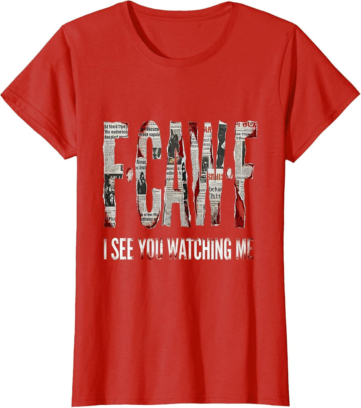 I See You Watching Me Bold Graphic Design T-Shirt - Red