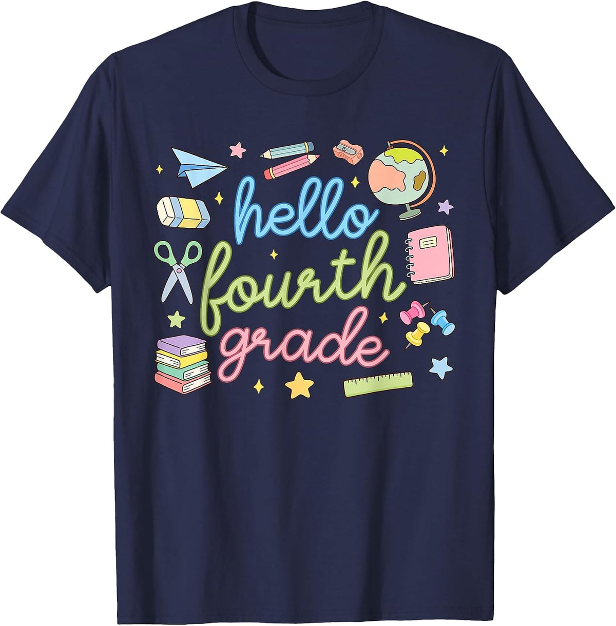 Back to School First Day Hello Fourth 4th Grade Teacher Girl T-Shirt - Navy Blue
