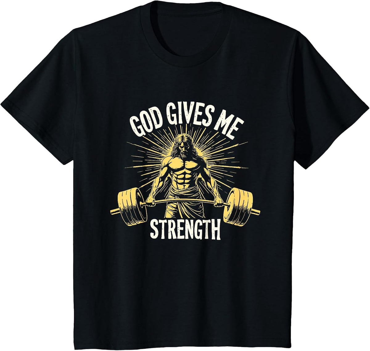 God Gives Me Strength Christian Jesus Workout Weightlifting T-Shirt - Black