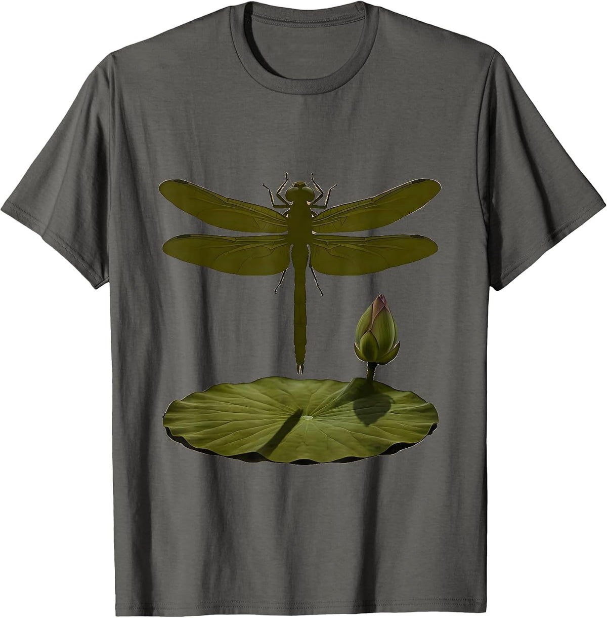 Men's Camo Dragonfly Hovering Over Lily Pad Graphic T-Shirt - Asphalt Grey