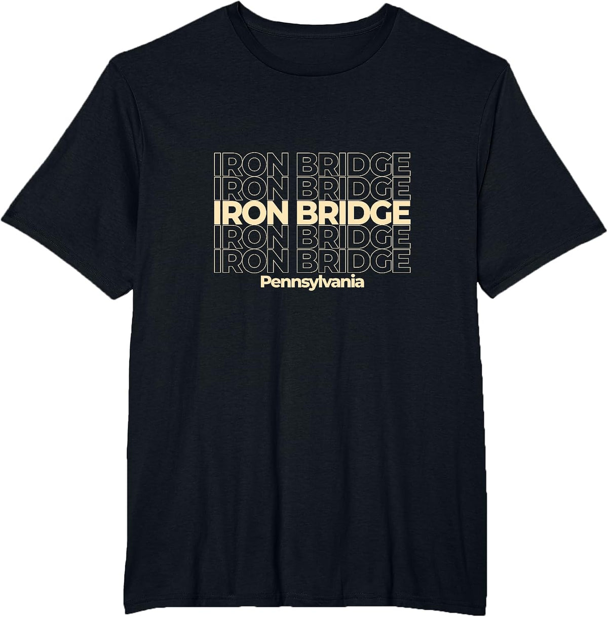 Vintage Iron Bridge, Pennsylvania Repeating Text T-Shirt - Black