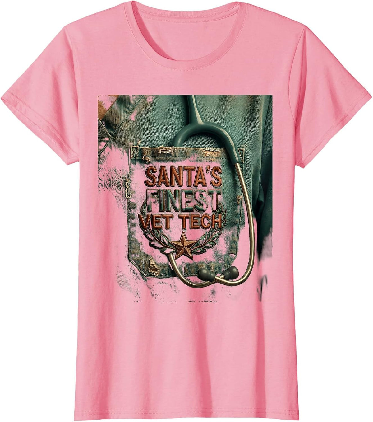 Women's Santa's Finest Vet Tech Vintage Funny Veterinary Tech T-Shirt - Pink