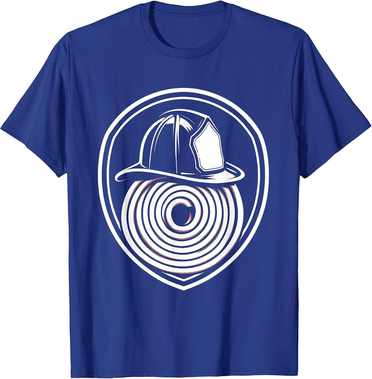 Men's Firefighter Helmet and Coiled Fire Hose Graphic T-Shirt - Royal Blue