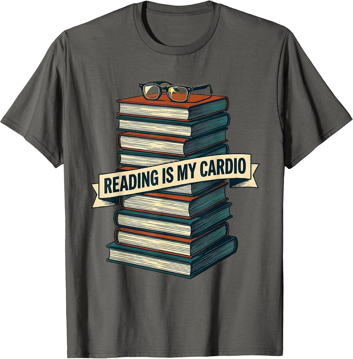 Men's Reading Is My Cardio English Teacher Design T-Shirt - Asphalt Grey