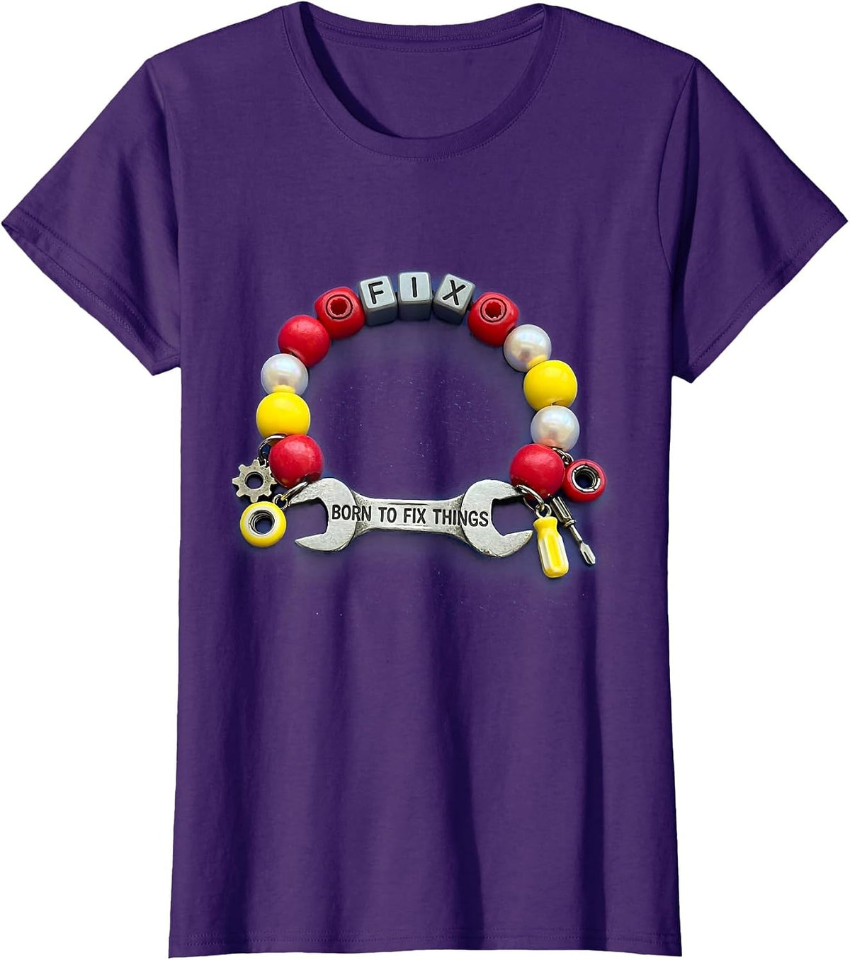 Women's Born to Fix Things Mechanic Graphic Design T-Shirt - Purple