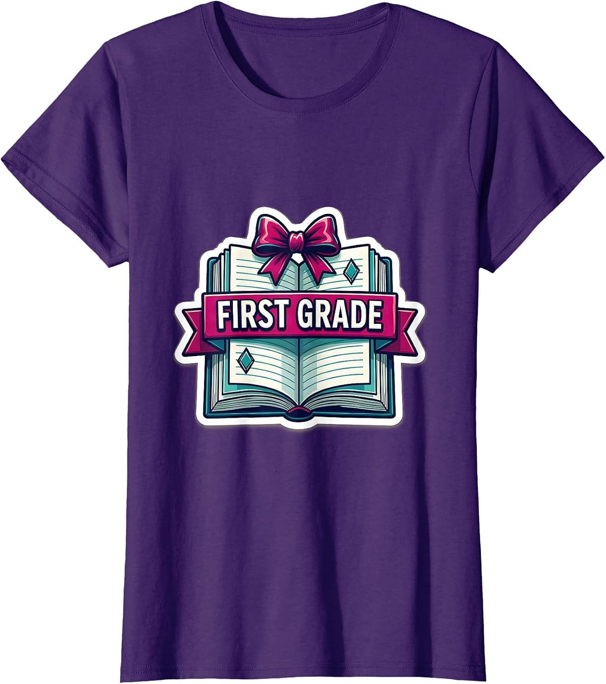 Women's First Grade Cute Preppy Back To School Girls Sticker Style T-Shirt - Purple