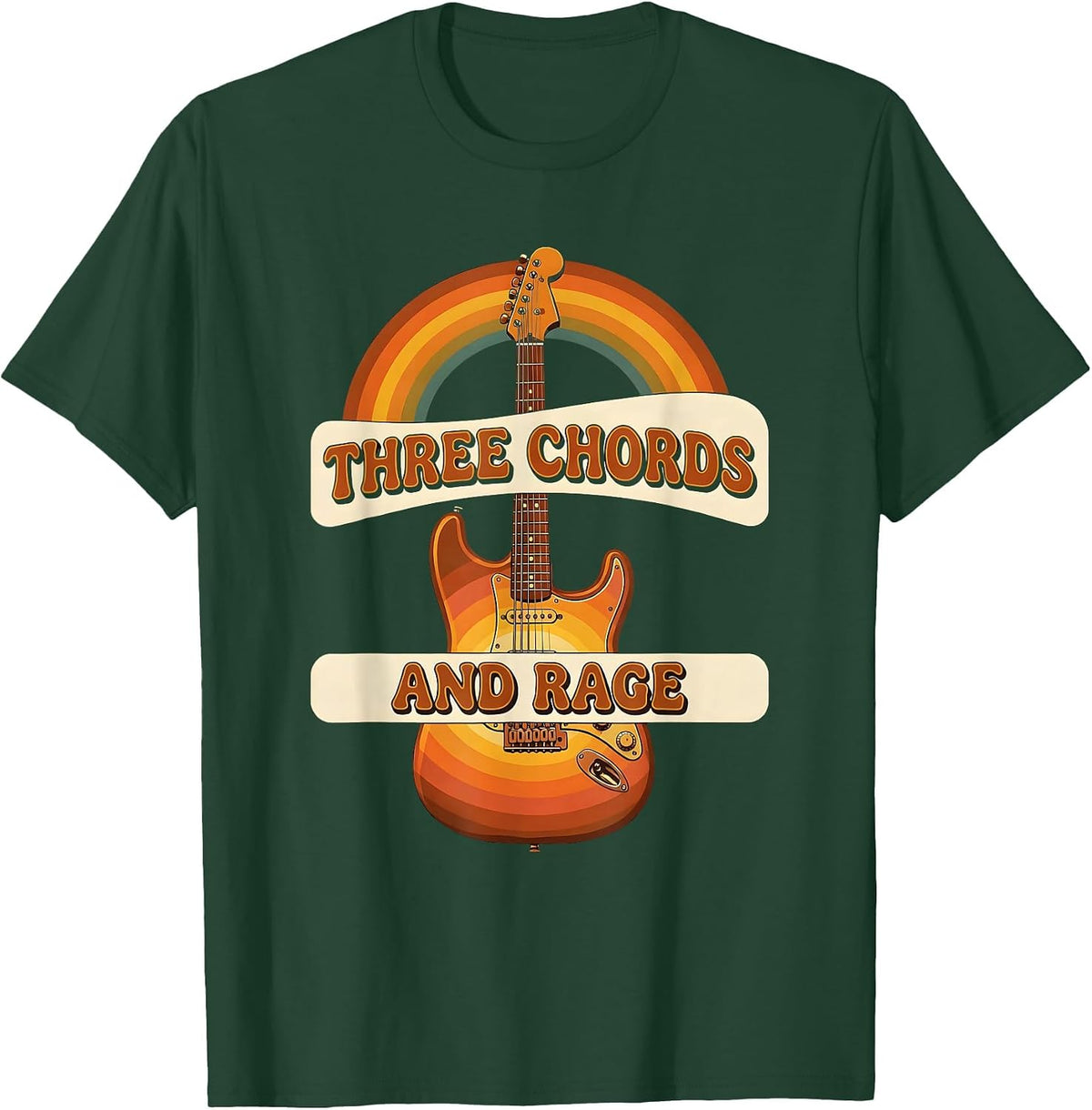 Men's Three Chords and Rage Punk Rock Design T-Shirt - Dark Green