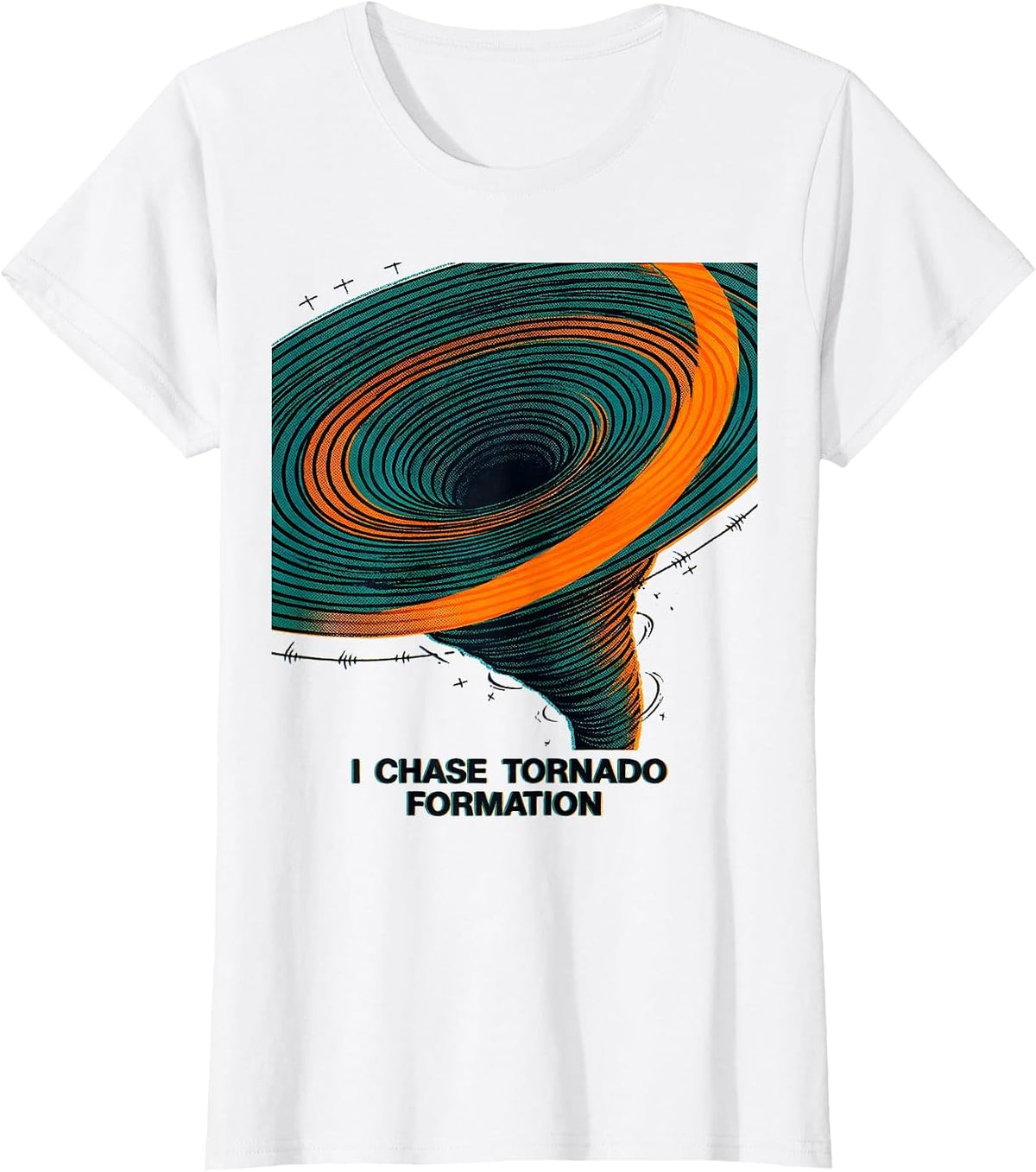 I Chase Tornado Formation Risograph Meteorology Storm Chaser T-Shirt - White