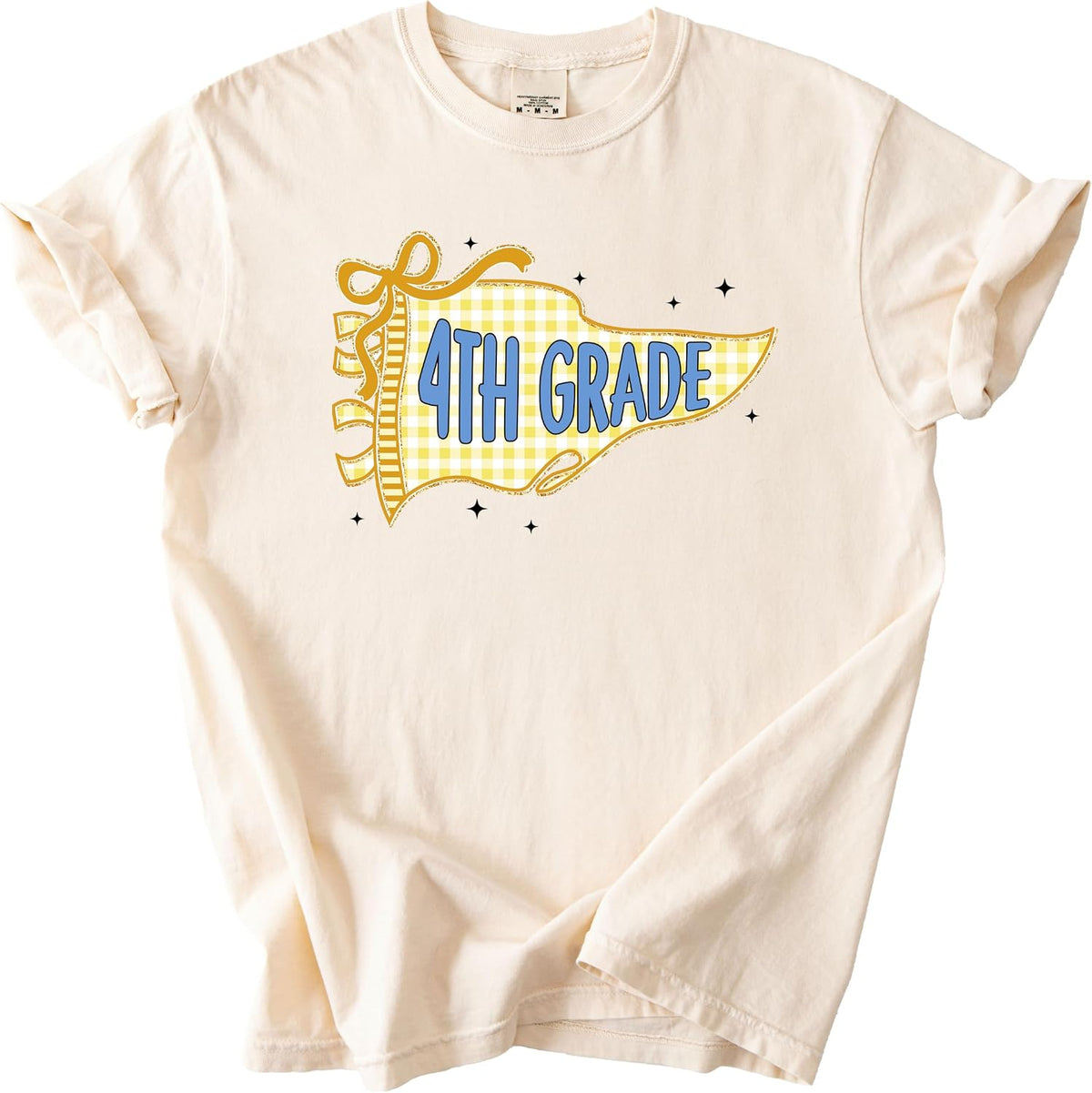 Pennant Flag Graphic Tee, Retro Gingham Fourth Grade Sub Theme Shirt, Back to School Gift Top for Teachers and Learners -