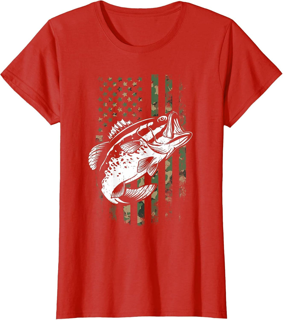 Fishing Patriotic USA Flag Camouflage T-Shirt - Red