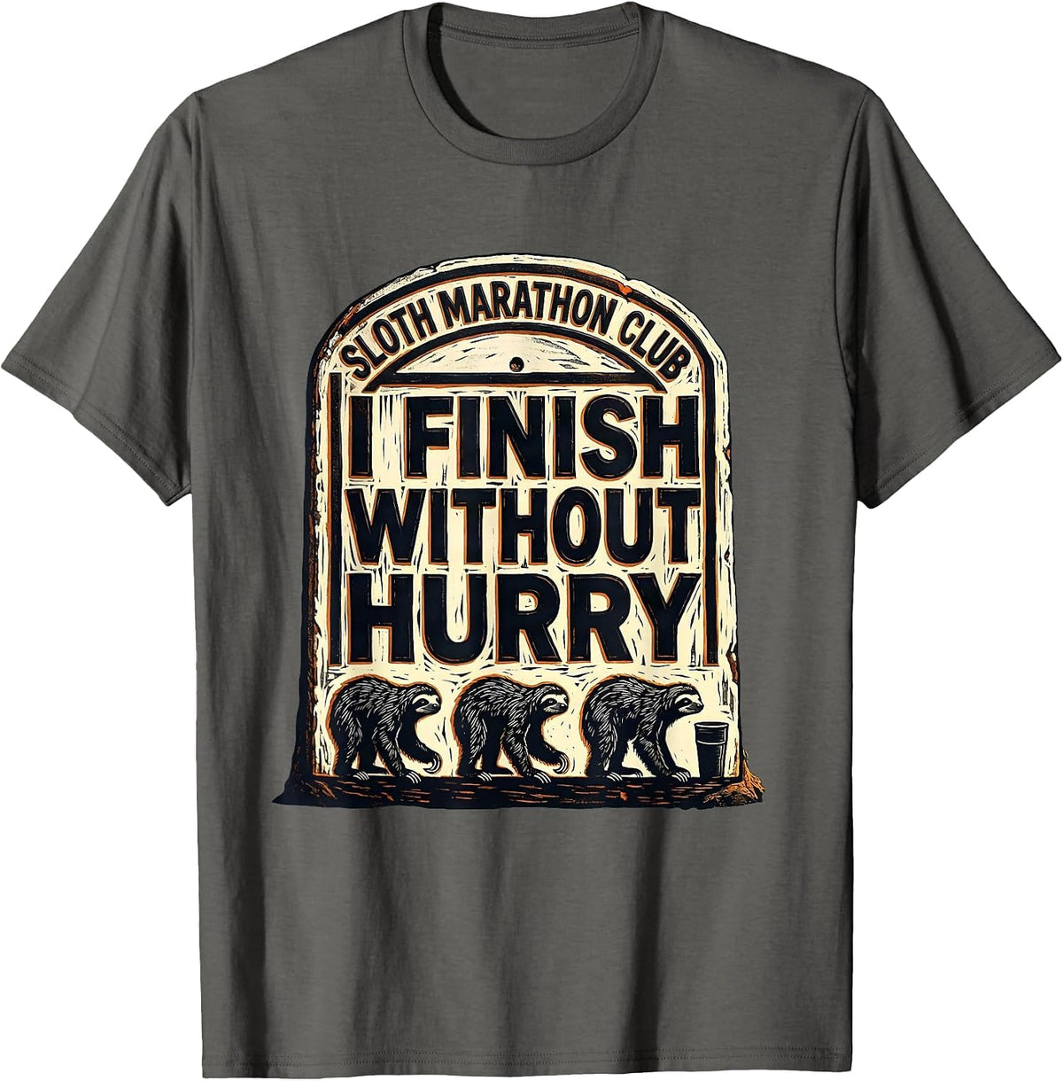 Sloth Marathon Club I Finish Without Hurry Funny T-Shirt - Asphalt Grey