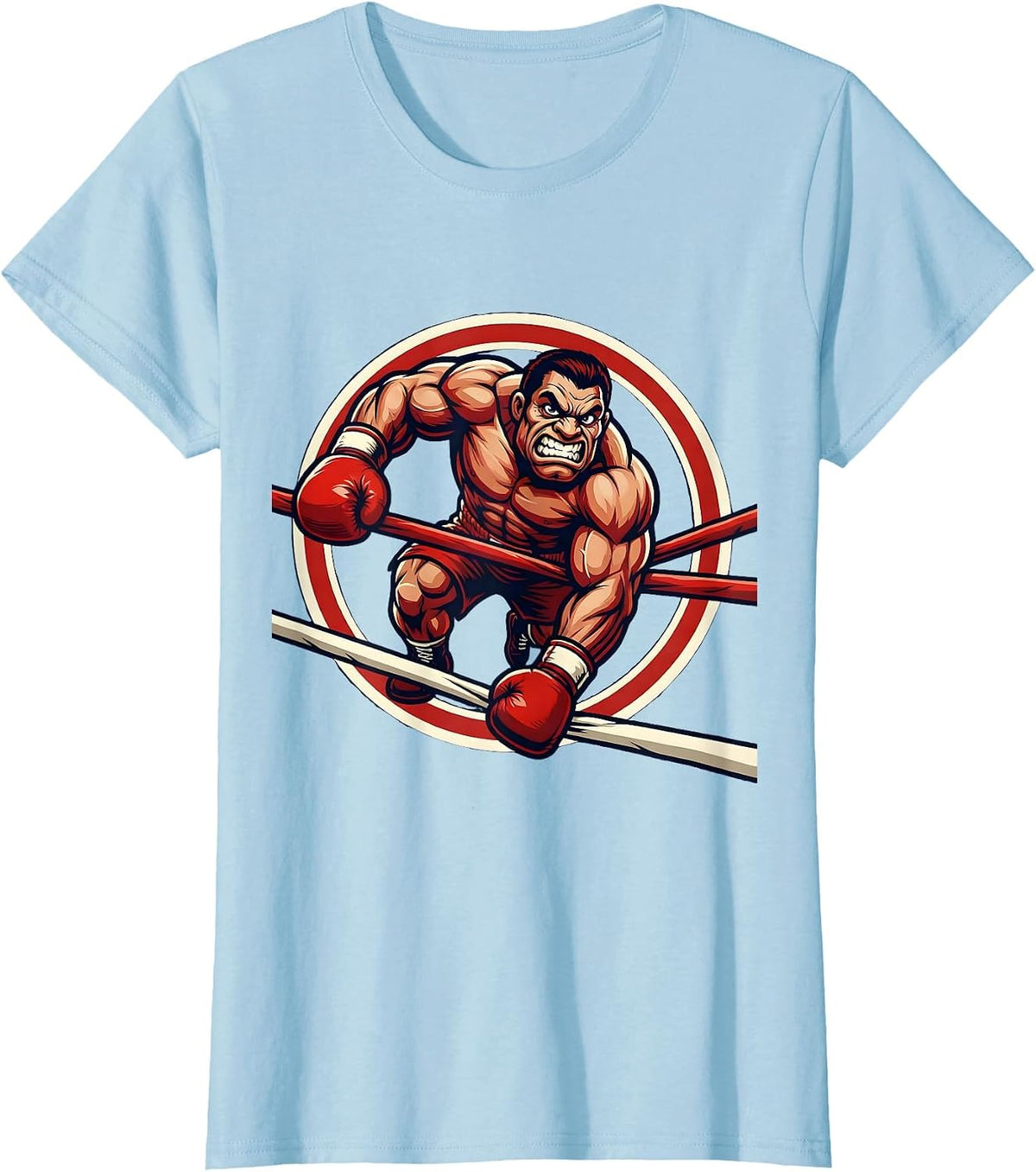 Women's Boxer Climbing Through Ring Ropes Graphic T-Shirt - Baby Blue