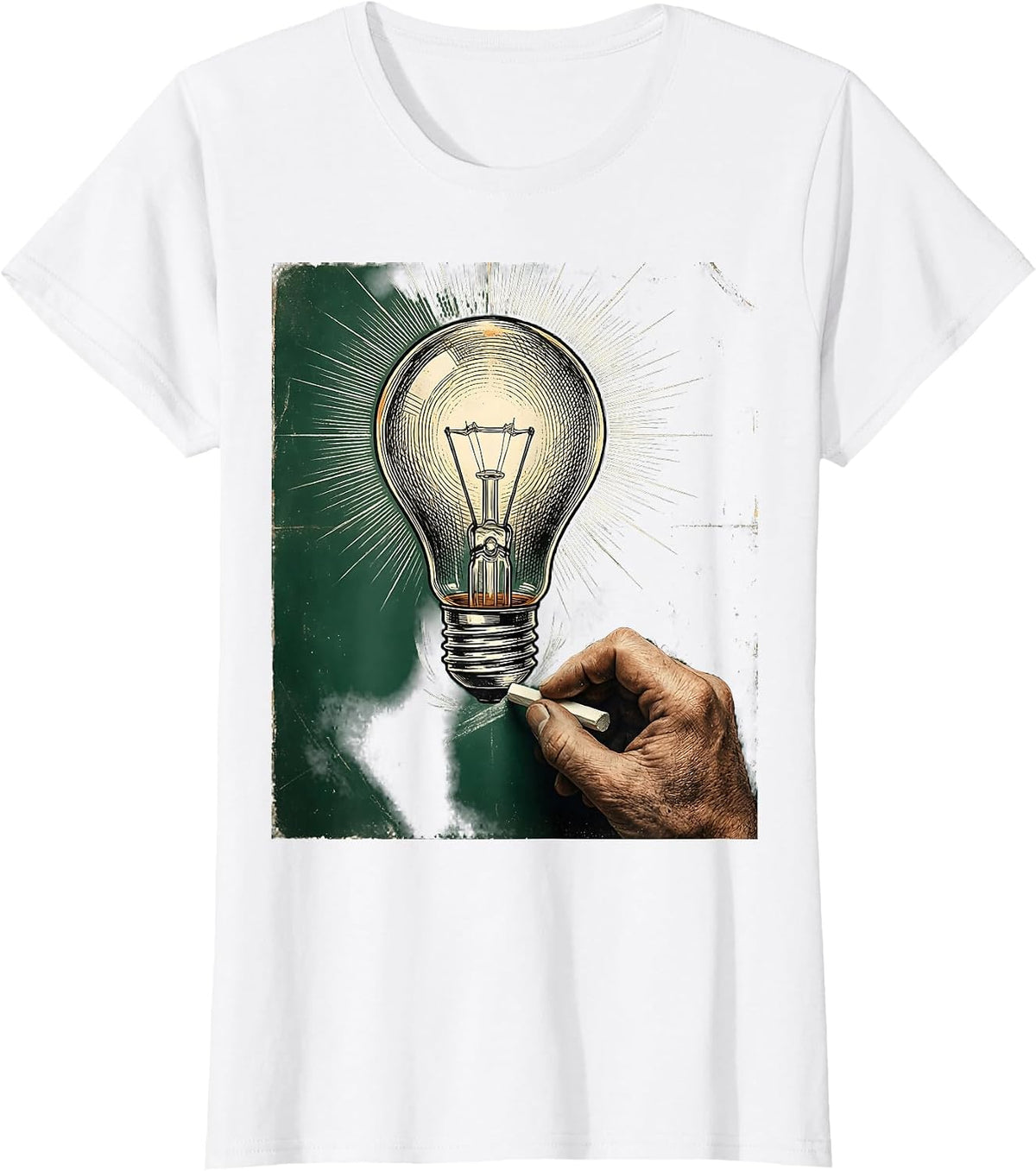 Women's 5th Grade Teacher Chalkboard Lightbulb Design T-Shirt - White