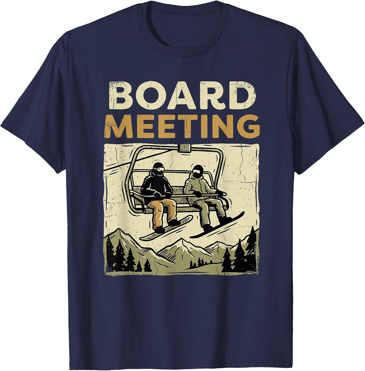 Board Meeting T, Snowboard Skiing Winter Sports T-Shirt - Navy Blue
