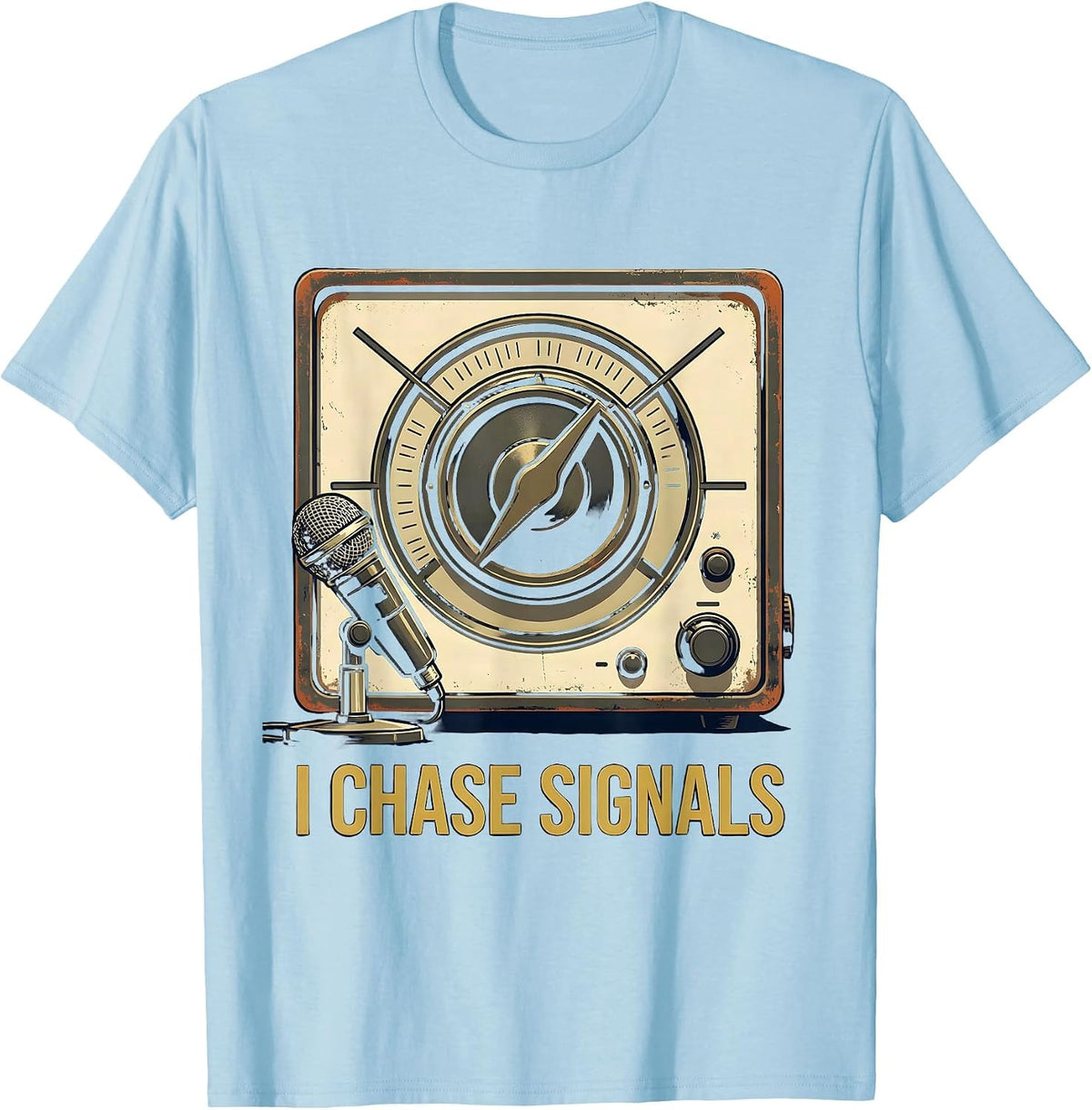 Men's I Chase Signals Vintage Ham Radio Operator Humor T-Shirt - Baby Blue