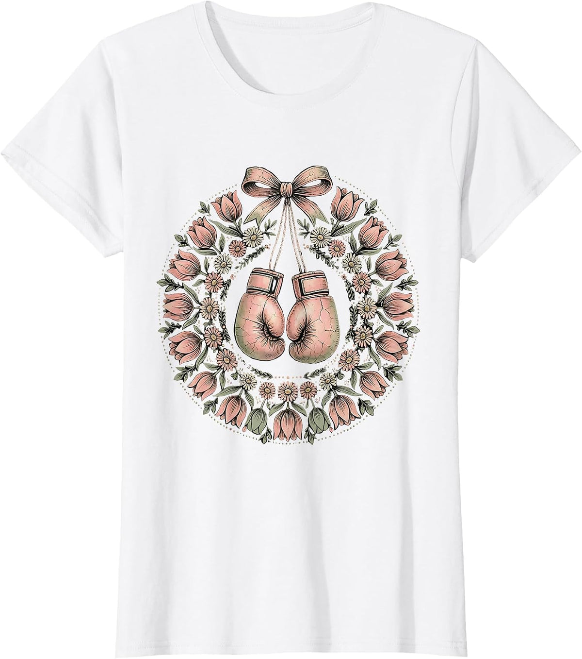 Women's Pink Boxing Gloves Breast Cancer Awareness Design T-Shirt - White