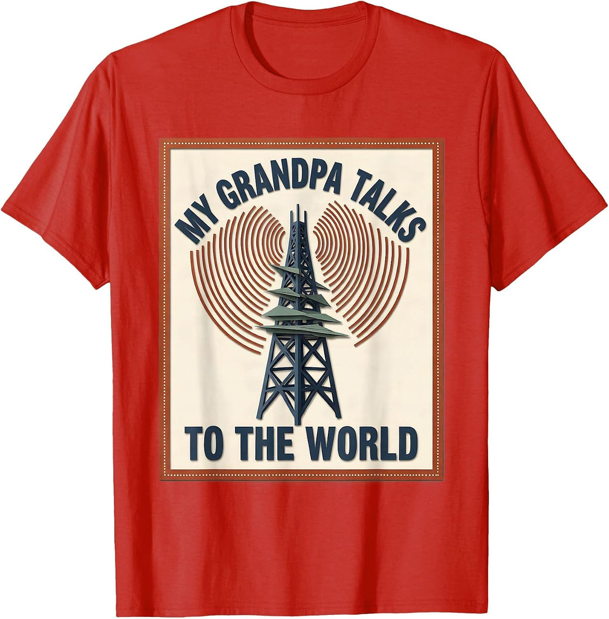 Men's My Grandpa Talks To The World Funny Ham Radio Operator Nerdy T-Shirt - Red