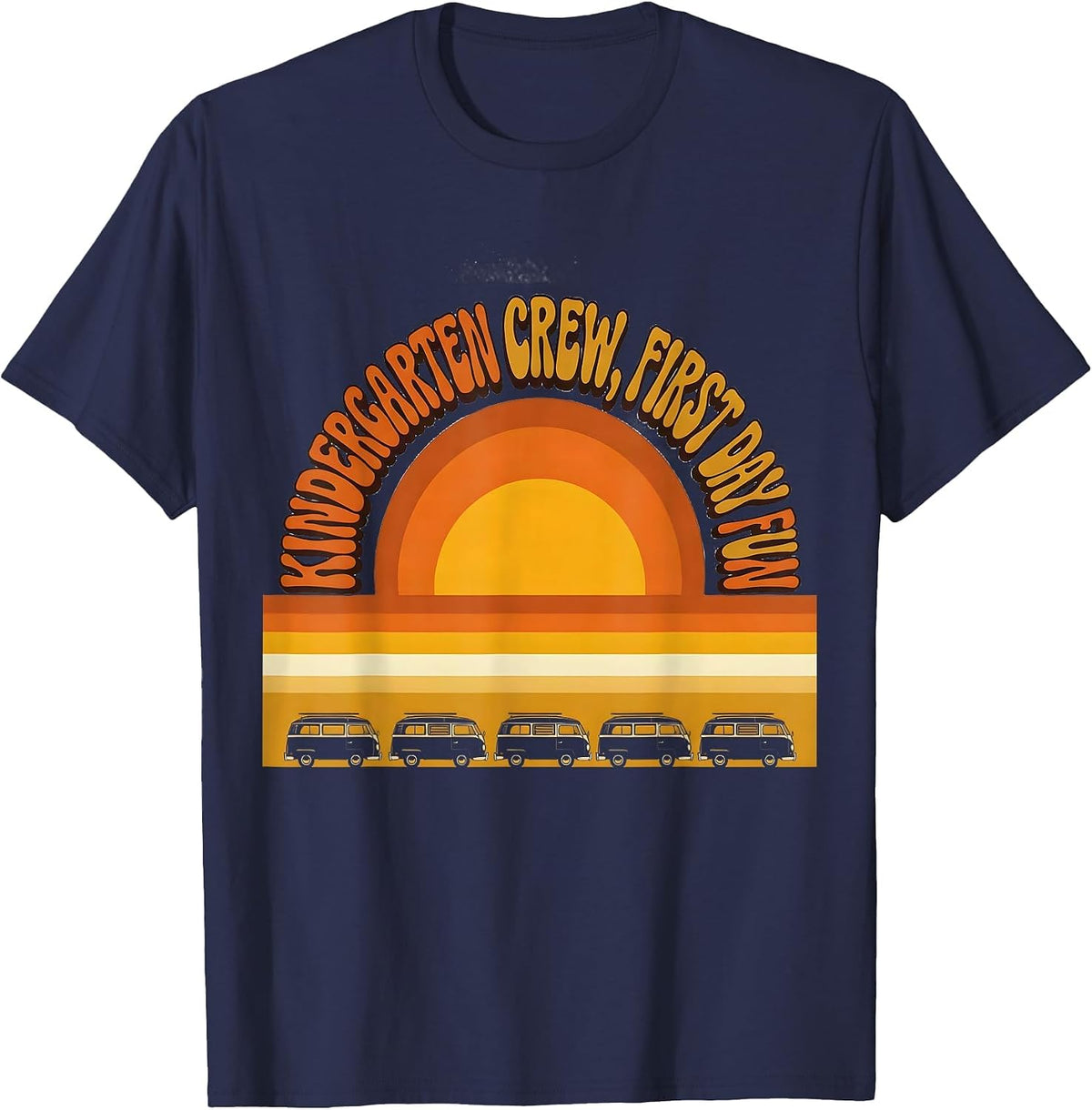 Men's Kindergarten Crew First Day Fun Retro 70s Back To School T-Shirt - Navy Blue