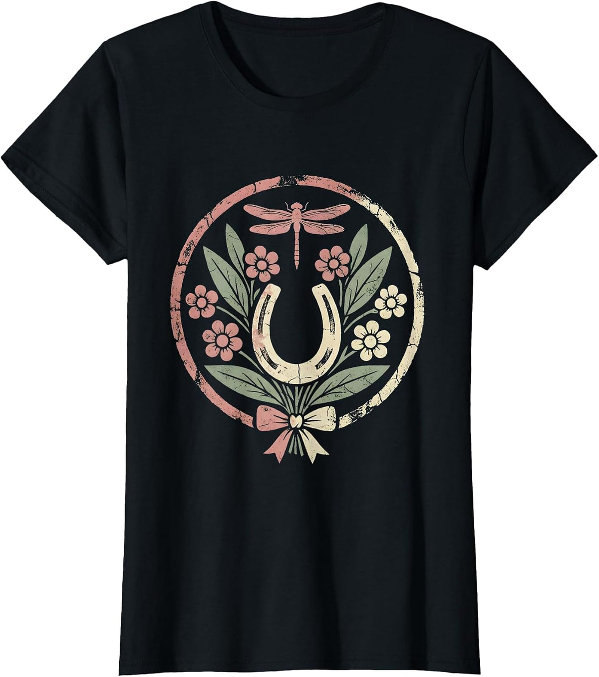 Women's Western Horse Braiding Cowgirl Illustration T-Shirt - Black