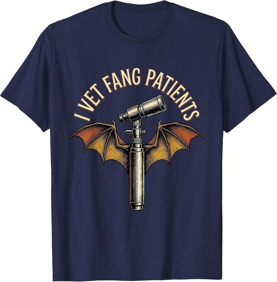I Vet Fang Patients Vintage Vet Tech Halloween Humor T-Shirt - Navy Blue