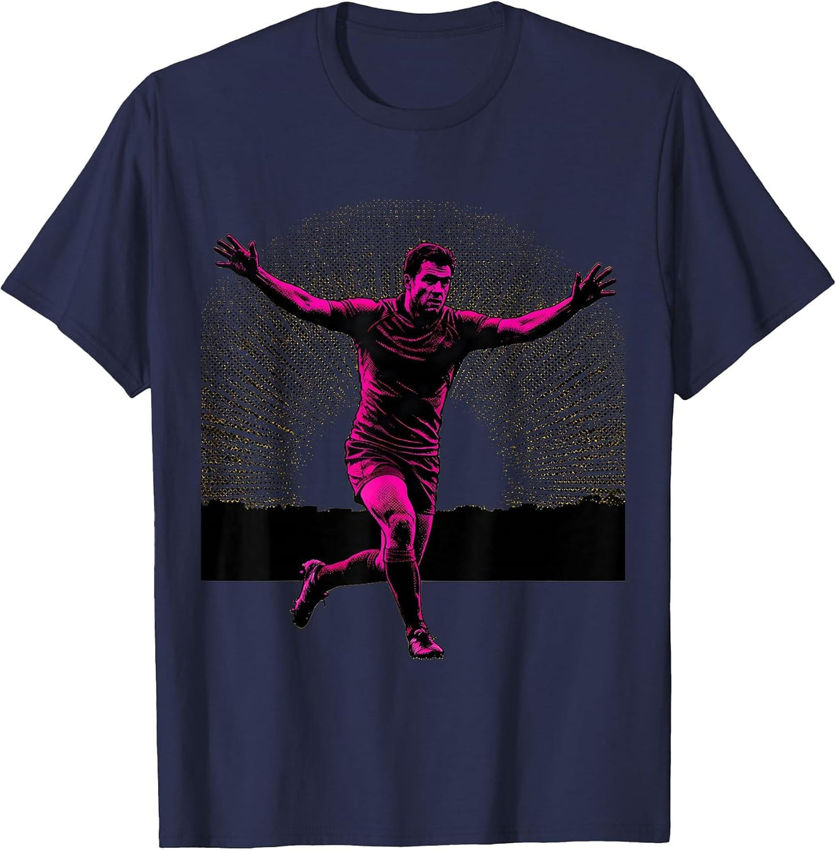Rugby Spinning Pass Silhouette Dusk Graphic T-Shirt - Navy Blue