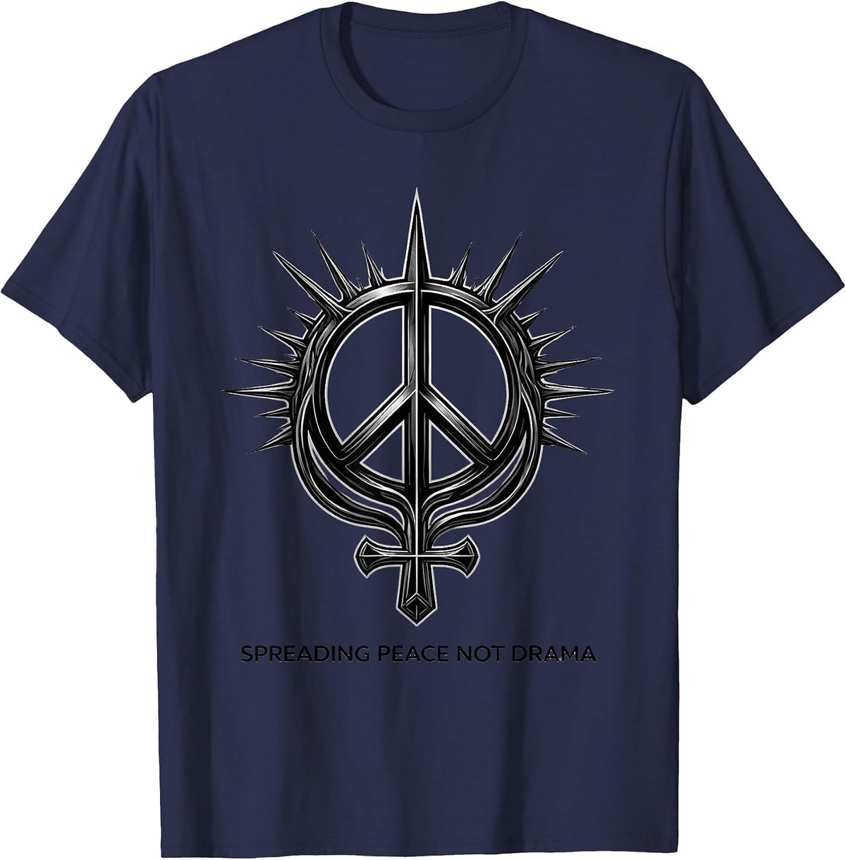 Spreading Peace Not Drama Peace Sign Design T-Shirt - Navy Blue