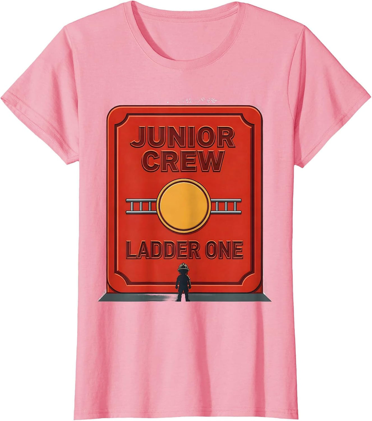 Women's Junior Crew Ladder One Flat Fire Truck Kids Firefighter T-Shirt - Pink