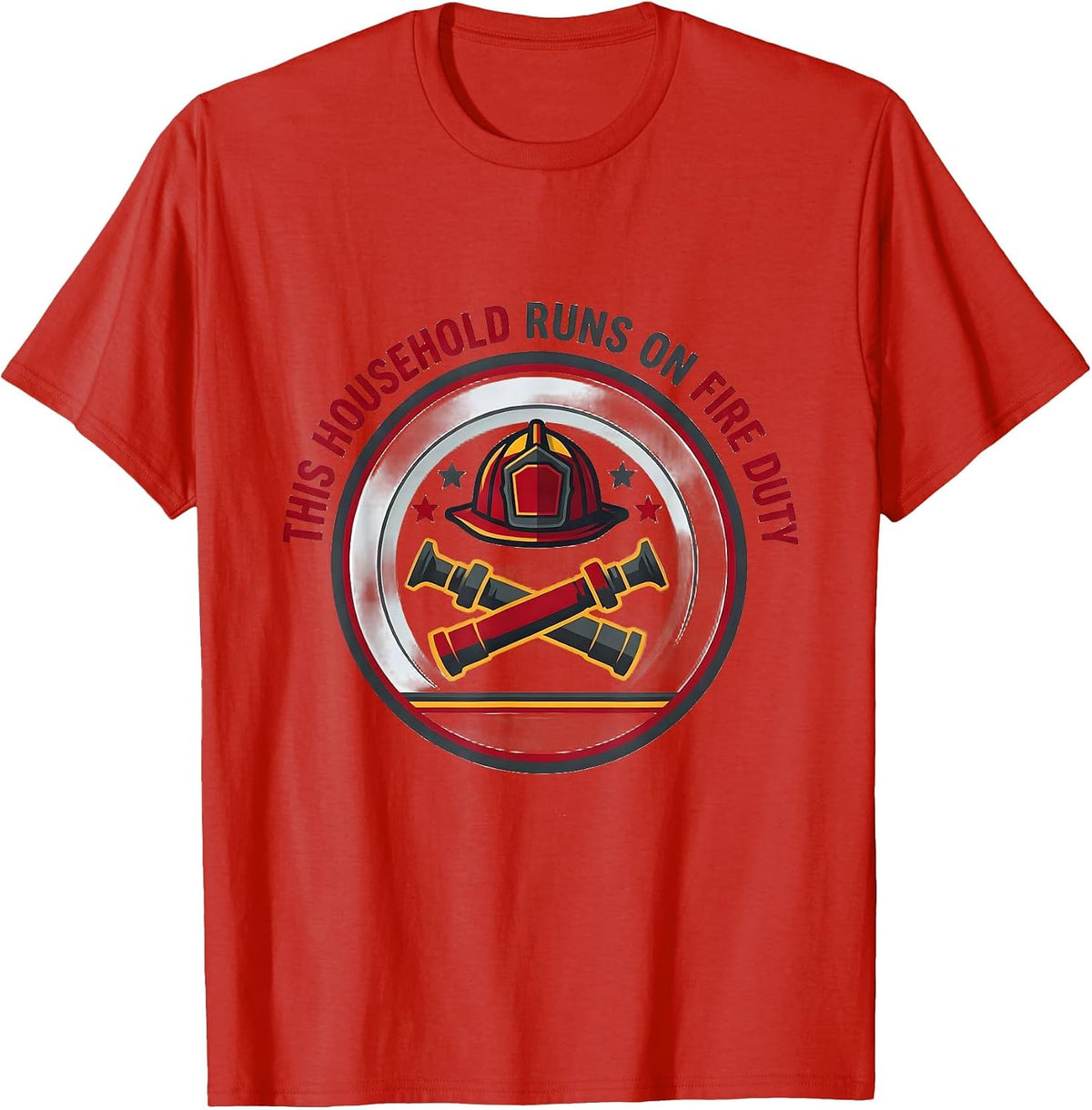 Men's This Household Runs On Fire Duty Funny Firefighter Family T-Shirt - Red