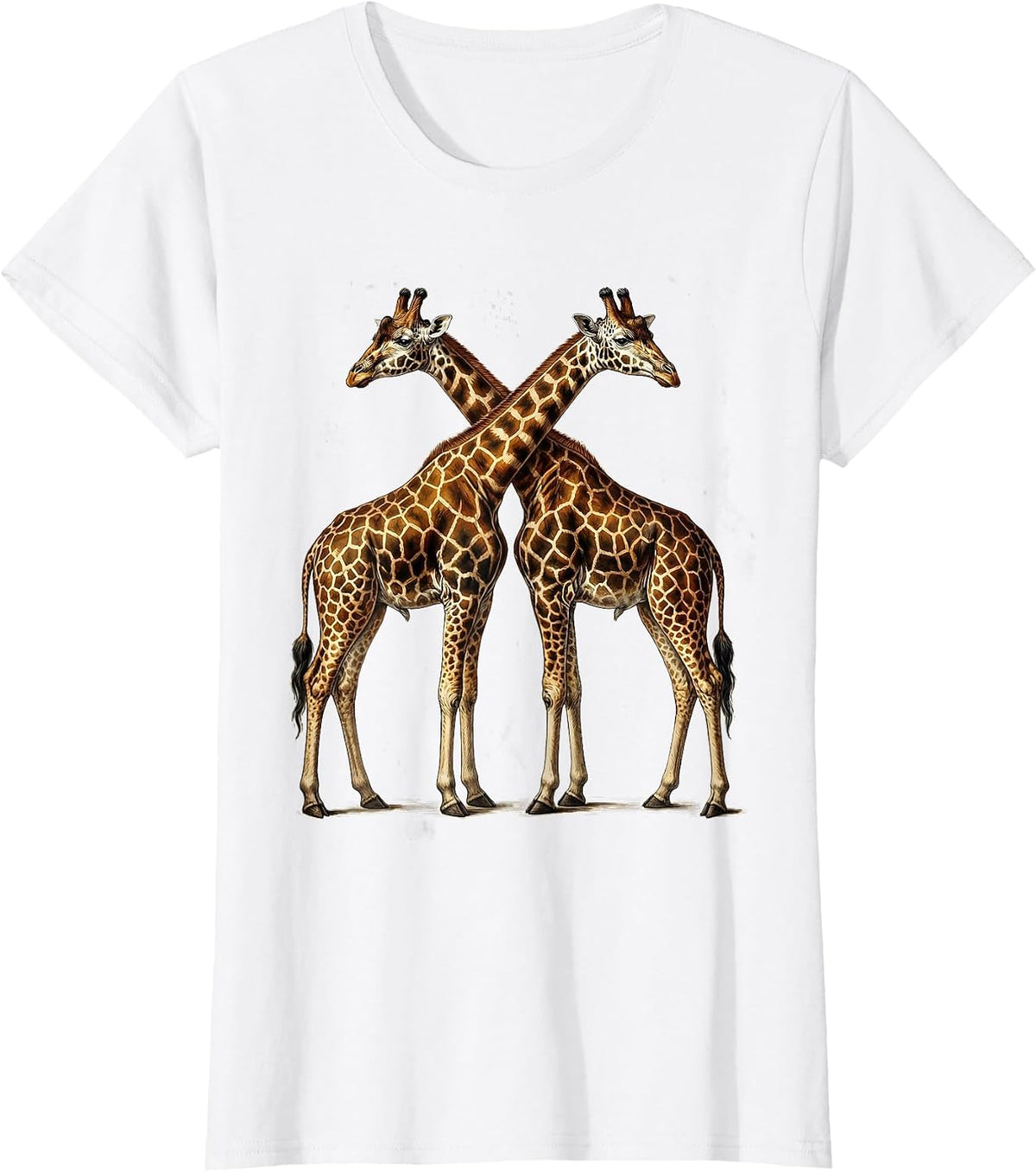 Two Giraffes Heart Neck Cross Love Wildlife Art T-Shirt - White