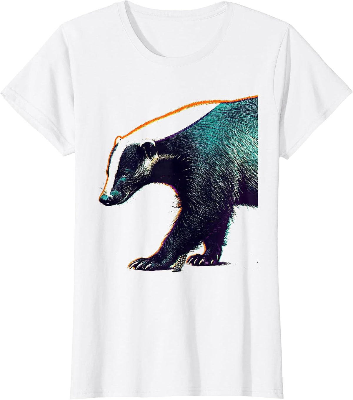Women's Honey Badger Oversized Side Profile Risograph Animal Humor T-Shirt - White