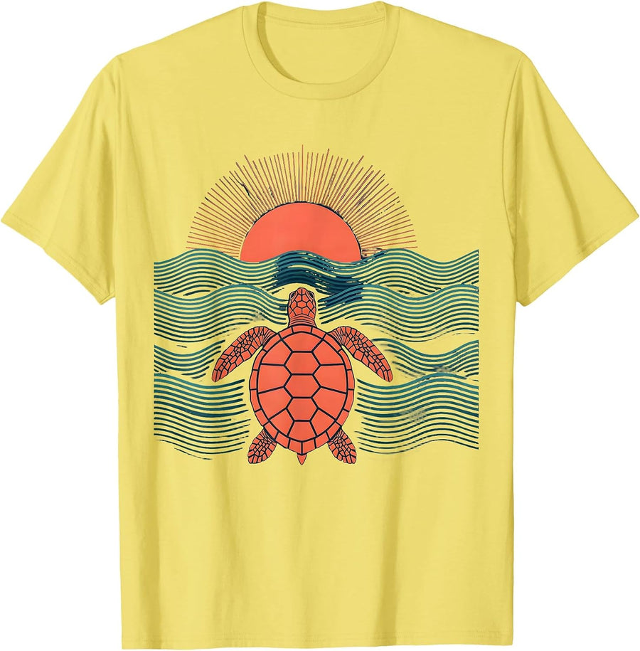 Men's Venezuela Sea Turtle Caribbean Waves Illustration T-Shirt - Lemon Yellow