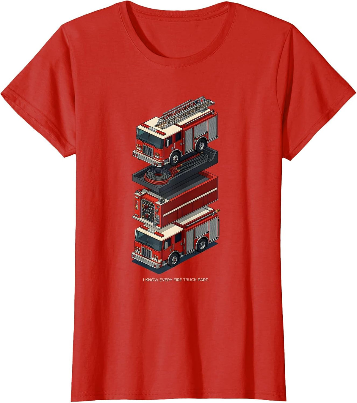 I Know Every Fire Truck Part Kids Firefighter Fire Truck 3rd T-Shirt - Red