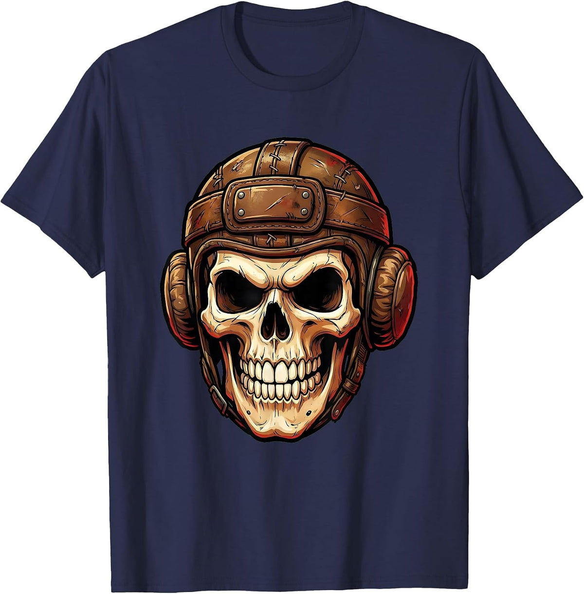 Skull Rugby Headguard Graphic Design T-Shirt - Navy Blue